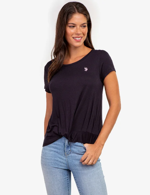 Crop Top Women T Shirt to Pair with High - Waisted BottomsTWIST FRONT CREW NECK T-SHIRT Crop Top Women T Shirt to Pair with High - Waisted BottomsTWIST FRONT CREW NECK T-SHIRT