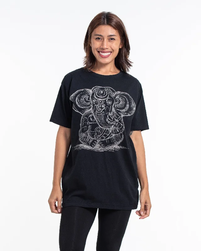 Distressed Women T Shirt with a Laid - Back AestheticUnisex Ganesh Cotton T-Shirt in Black