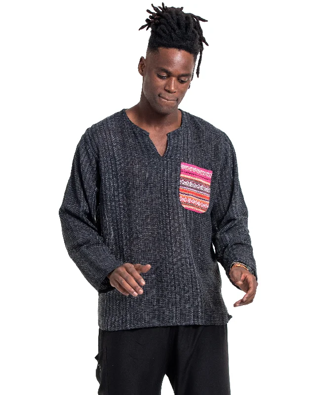 Embroidered Women T Shirt with Intricate DetailsUnisex Woven Cotton Shirt with Tribal Pocket in Black Embroidered Women T Shirt with Intricate DetailsUnisex Woven Cotton Shirt with Tribal Pocket in Black