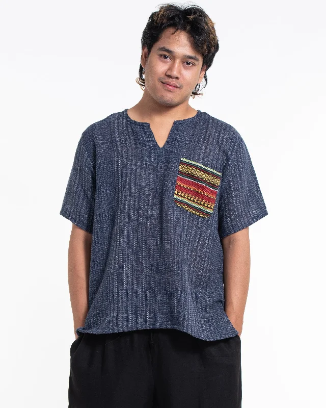 Moisture - Wicking Women T Shirt for Active LifestylesUnisex Woven Cotton Shirt with Tribal Pocket in Blue
