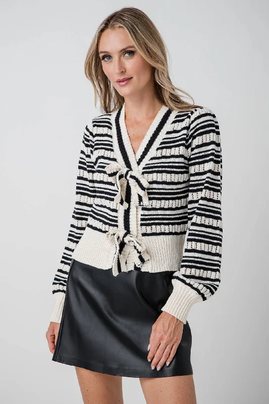 cropped women cardigan to pair with high - waisted jeansUrban Daisy Sandie Striped Bow Cardigan cropped women cardigan to pair with high - waisted jeansUrban Daisy Sandie Striped Bow Cardigan