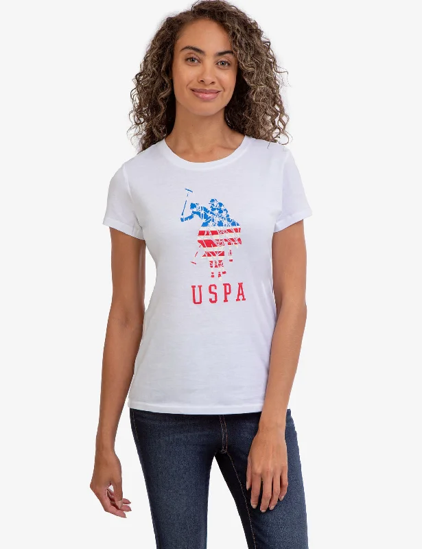 Graphic Print Women T Shirt for a Trendy StatementUSPA LOGO FLAG CREW NECK T-SHIRT