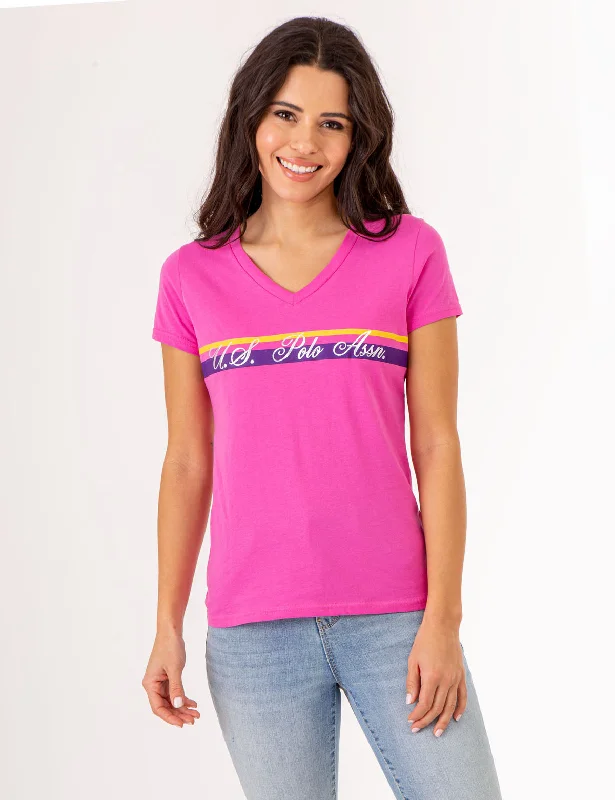 Plus Size Women T Shirt for a Comfortable and Flattering FitV-NECK STRIPE FOIL GRAPHIC T-SHIRT Plus Size Women T Shirt for a Comfortable and Flattering FitV-NECK STRIPE FOIL GRAPHIC T-SHIRT