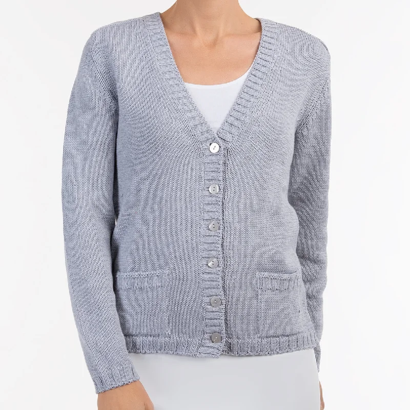 plus size women cardigan for comfortable layeringVarsity Cardigan in Light Grey Melange plus size women cardigan for comfortable layeringVarsity Cardigan in Light Grey Melange