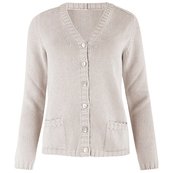 v neck women cardigan to elongate the necklineVarsity Cardigan in Stone