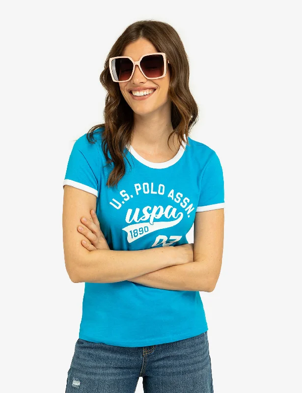 Moisture - Wicking Women T Shirt for Active LifestylesVARSITY PRINT RINGER T-SHIRT