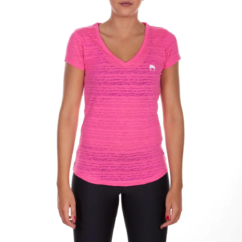 Distressed Women T Shirt with a Laid - Back AestheticVenum Essential V Neck T-Shirt - Pink Distressed Women T Shirt with a Laid - Back AestheticVenum Essential V Neck T-Shirt - Pink