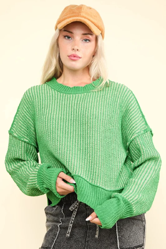 Split - Hem Women's Linen Blend Sweaters for SpringVERY J Exposed Seam Cropped Striped Slit Sweater Split - Hem Women's Linen Blend Sweaters for SpringVERY J Exposed Seam Cropped Striped Slit Sweater