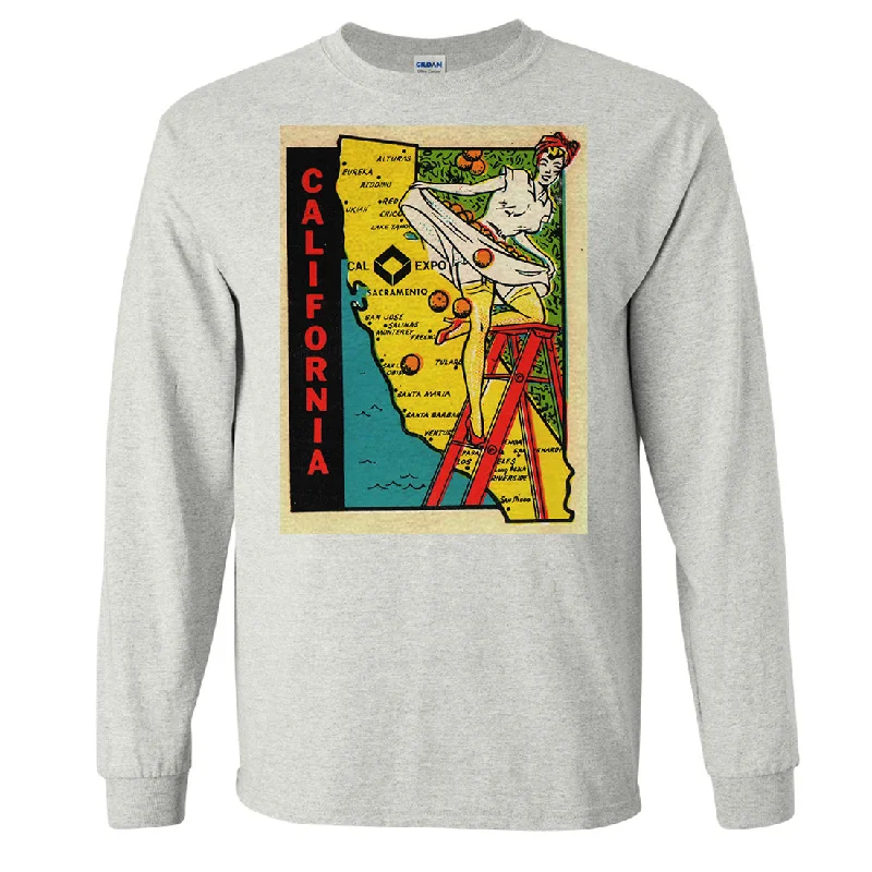 V - Neck Women T Shirt to Enhance the NecklineVintage Sticker California Cal Expo Long Sleeve Shirt V - Neck Women T Shirt to Enhance the NecklineVintage Sticker California Cal Expo Long Sleeve Shirt