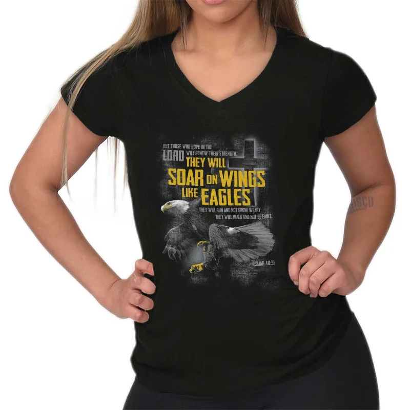 Embroidered Women T Shirt with Intricate DetailsWings like Eagles Junior Fit V-Neck T-Shirt Embroidered Women T Shirt with Intricate DetailsWings like Eagles Junior Fit V-Neck T-Shirt