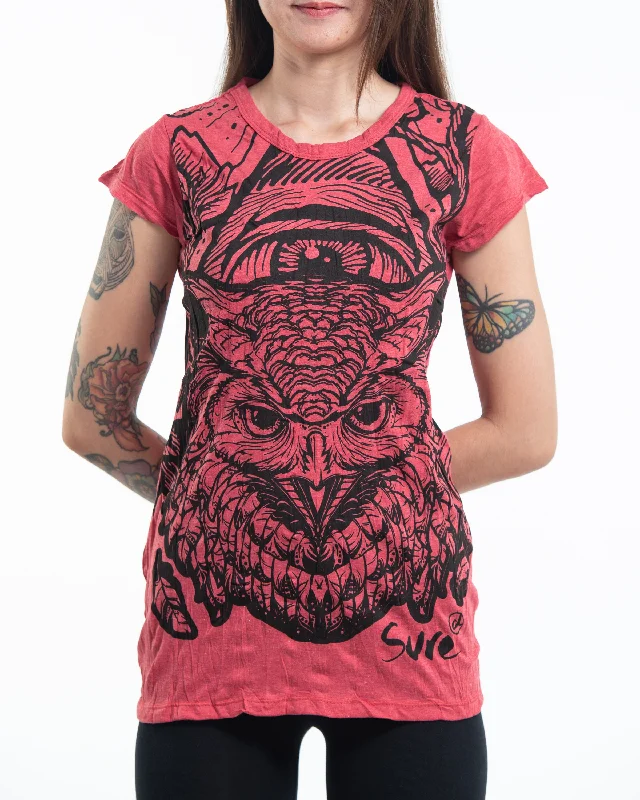 Sheer Women T Shirt for a Stylish and Alluring LookWomens All Seeing Owl T-Shirt in Red Sheer Women T Shirt for a Stylish and Alluring LookWomens All Seeing Owl T-Shirt in Red