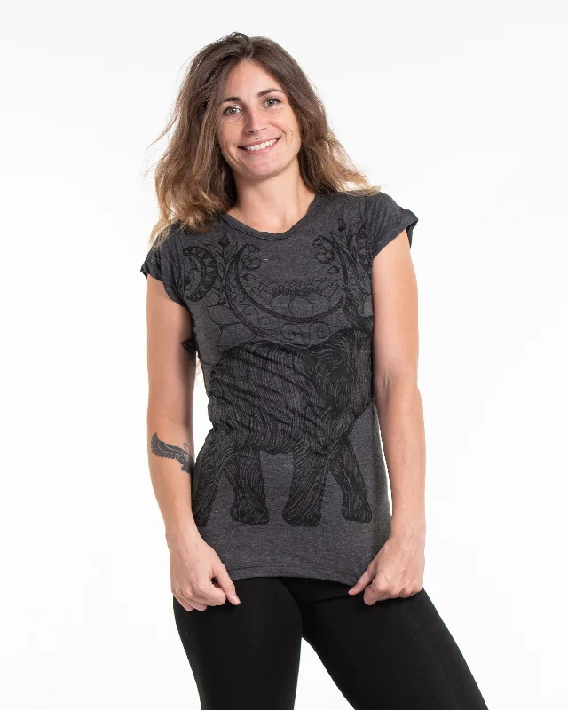 Pocketed Women T Shirt for Added FunctionalityWomens Lotus Elephant T-Shirt in Black Pocketed Women T Shirt for Added FunctionalityWomens Lotus Elephant T-Shirt in Black