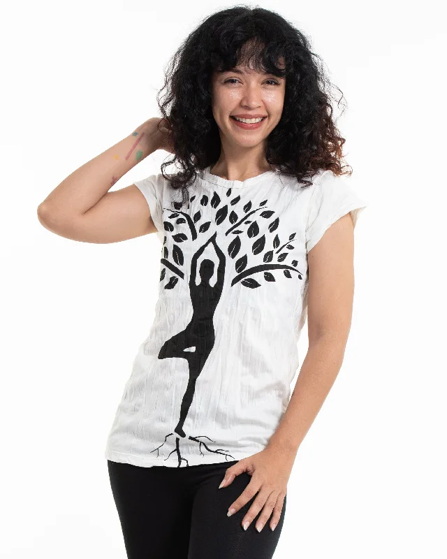 Long Sleeve Women T Shirt for Cooler WeatherWomens Yoga Tree of Life T-Shirt in White Long Sleeve Women T Shirt for Cooler WeatherWomens Yoga Tree of Life T-Shirt in White
