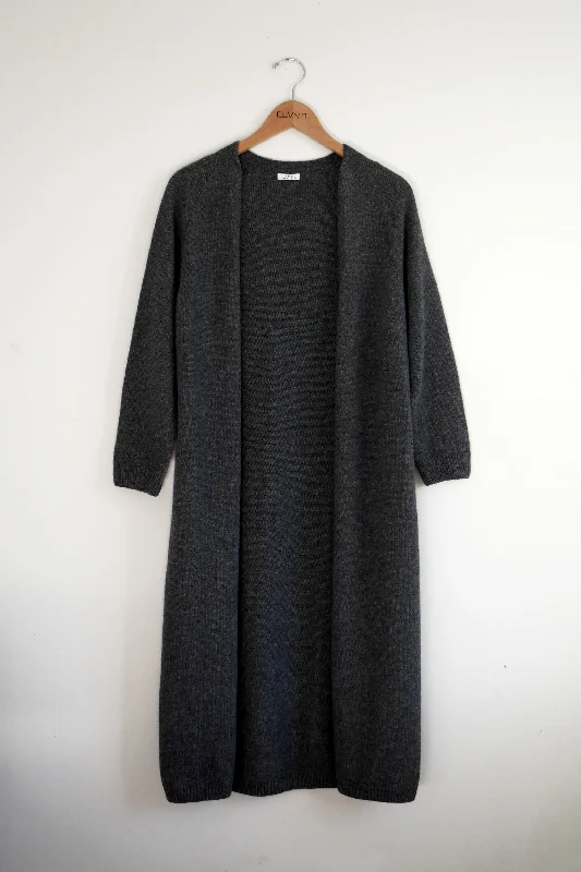 button down women cardigan with vintage buttonsWrap-in-Luxury Long Cardigan -Charcoal button down women cardigan with vintage buttonsWrap-in-Luxury Long Cardigan -Charcoal