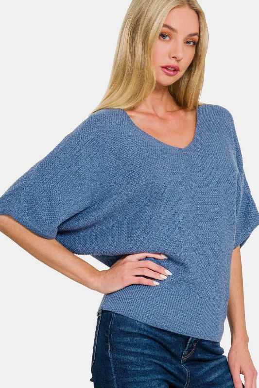 Cropped Women's Angora Blend Sweaters for a Trendy LookZenana V-Neck Short Sleeve Dolman Sweater Cropped Women's Angora Blend Sweaters for a Trendy LookZenana V-Neck Short Sleeve Dolman Sweater