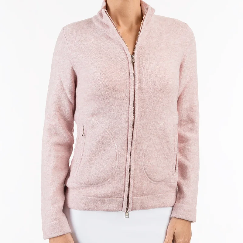 hand knitted women cardigan with artisanal charmZip Cardigan in Angelwing