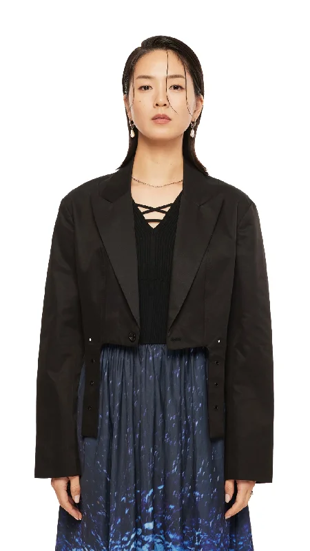 Double - Breasted Women's Leather Blazers in Taupe for an Edgy LookCropped Blazer