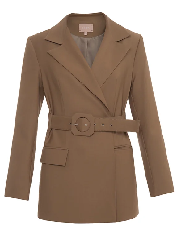 Women's Longline Linen Blazers in Pastel Colors for Summer EventsBLAZER WITH ATTACHED BELT Women's Longline Linen Blazers in Pastel Colors for Summer EventsBLAZER WITH ATTACHED BELT