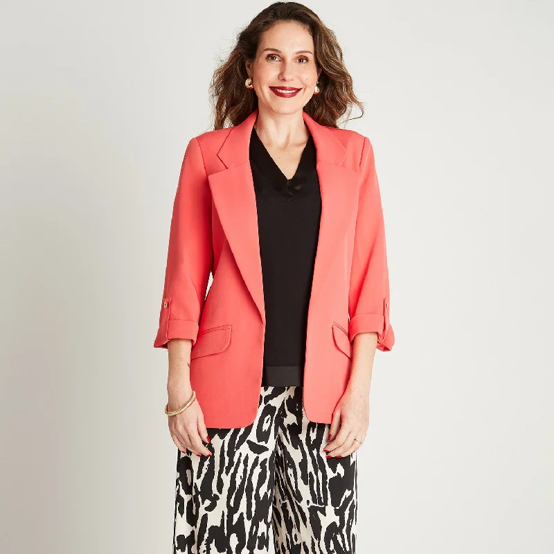 Single - Breasted Women's Linen Blend Blazers in Earth Tones for Casual WearBlazer Coral Manga 3/4 Cuello Solapa Single - Breasted Women's Linen Blend Blazers in Earth Tones for Casual WearBlazer Coral Manga 3/4 Cuello Solapa