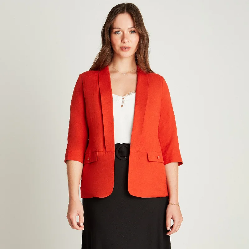 Plus Size Women's Double - Breasted Wool Blazers for Winter Office WearBlazer Lino Naranjo Manga Larga Cuello Solapa Plus Size Women's Double - Breasted Wool Blazers for Winter Office WearBlazer Lino Naranjo Manga Larga Cuello Solapa