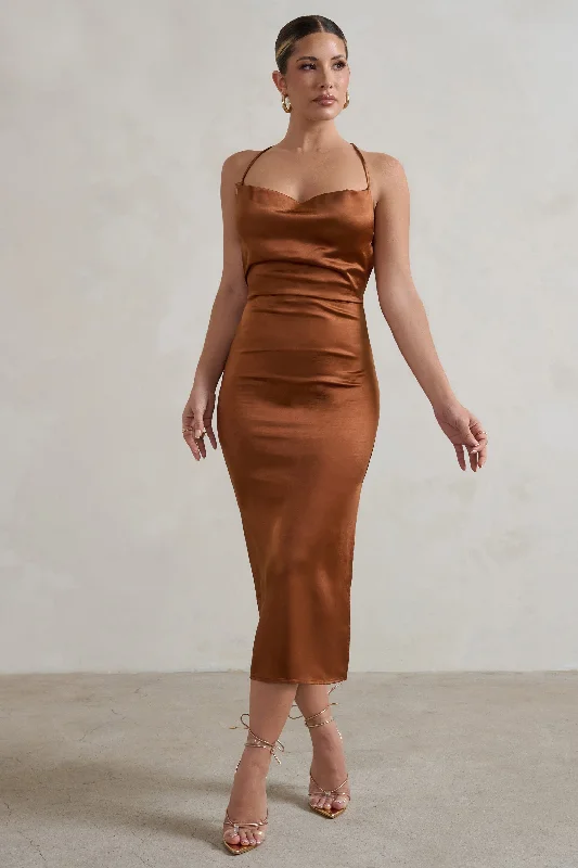 Long - Sleeve Women Dress in Velvet for a Luxurious Winter LookAja | Copper Cowl Cami Midi Dress With Waist Tie Long - Sleeve Women Dress in Velvet for a Luxurious Winter LookAja | Copper Cowl Cami Midi Dress With Waist Tie