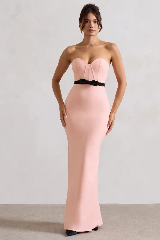 Wrap - Style Women Dress with Adjustable Fit for All Body TypesAlbi | Pink Structured Strapless Corset Maxi Dress With Bow Wrap - Style Women Dress with Adjustable Fit for All Body TypesAlbi | Pink Structured Strapless Corset Maxi Dress With Bow