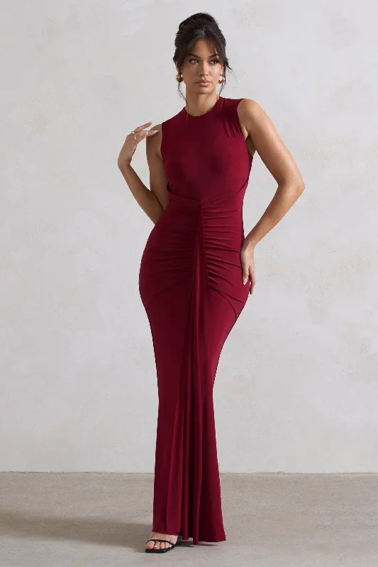 Printed Abstract Women Dress for a Modern and Artistic AppealAlexa | Berry High-Neck Gathered Maxi Dress With Drape Printed Abstract Women Dress for a Modern and Artistic AppealAlexa | Berry High-Neck Gathered Maxi Dress With Drape