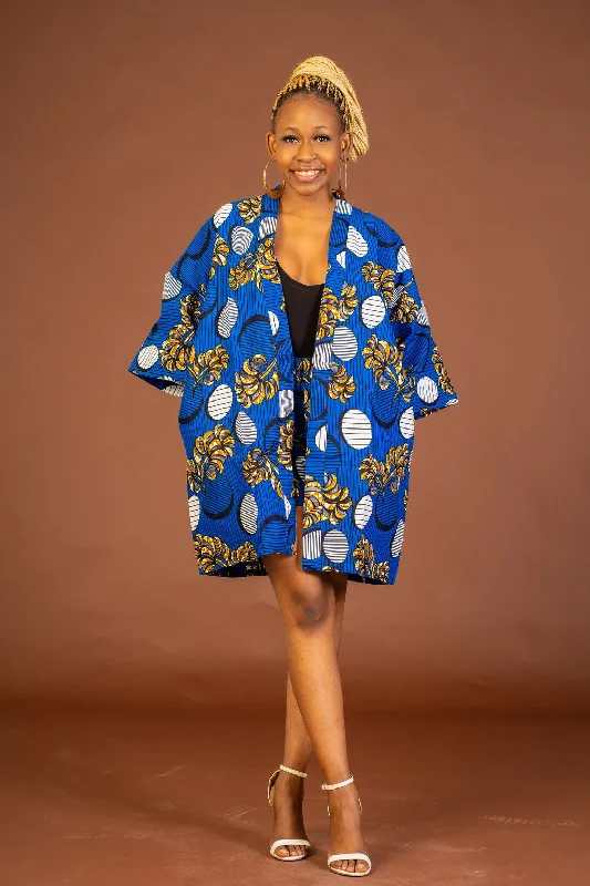 Plus Size Women's Embroidered Blazers in Floral Patterns for a Feminine TouchAmarachi Ankara Kimono Jacket | Blue African Print Plus Size Women's Embroidered Blazers in Floral Patterns for a Feminine TouchAmarachi Ankara Kimono Jacket | Blue African Print