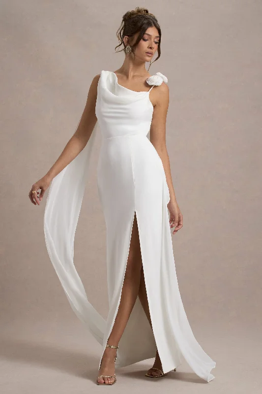 Sheath Women Dress with a Tailored Fit for a Professional LookAngeline | White Chiffon Draped Split Maxi Dress With Corsages Sheath Women Dress with a Tailored Fit for a Professional LookAngeline | White Chiffon Draped Split Maxi Dress With Corsages