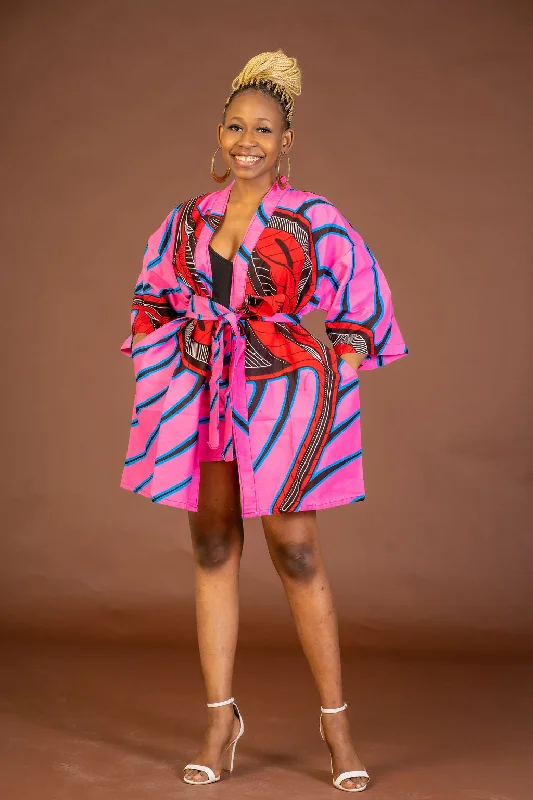 Oversized Women's Printed Blazers in Animal Patterns for a Statement PieceAniebiet Ankara Short Kimono Jacket | Pink African Print Oversized Women's Printed Blazers in Animal Patterns for a Statement PieceAniebiet Ankara Short Kimono Jacket | Pink African Print
