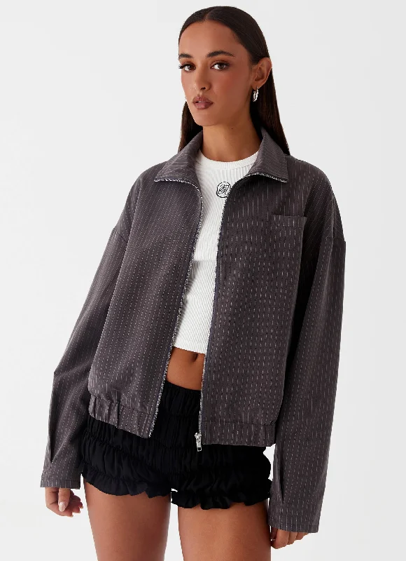 Women's Notched Lapel Blazers in Beige for a Timeless OutfitAnnelotta Jacket - Grey Pinstripe Women's Notched Lapel Blazers in Beige for a Timeless OutfitAnnelotta Jacket - Grey Pinstripe