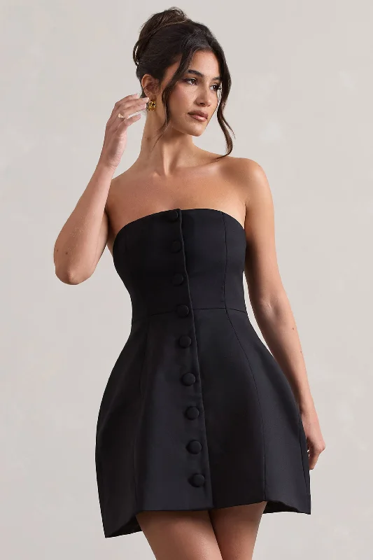 Mini Women Dress with a Short Hem for a Young and Trendy StyleAnniston | Black Bandeau Tailored Buttoned Mini Dress