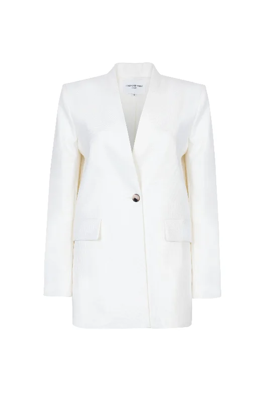 Single - Breasted Women's Corduroy Blazers in Mustard Yellow for an Autumn Vibe'Dalias' Wool Blend Blazer - Off White Single - Breasted Women's Corduroy Blazers in Mustard Yellow for an Autumn Vibe'Dalias' Wool Blend Blazer - Off White