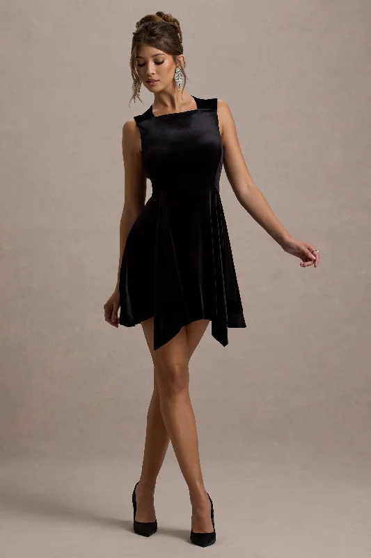 Ball Gown Women Dress with a Full Skirt for a Princess - like LookBaker | Black Velvet Draped-Hem Mini Dress Ball Gown Women Dress with a Full Skirt for a Princess - like LookBaker | Black Velvet Draped-Hem Mini Dress