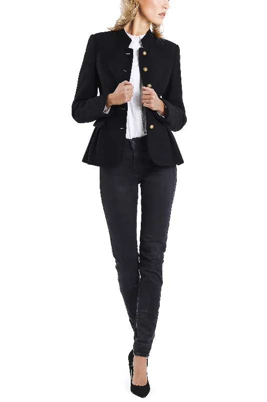Women's Tailored Stretch Blazers in Navy Blue for Business MeetingsPeplum blazer from authentic Austrian wool broadcloth in black