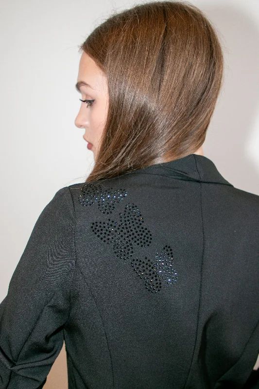 Oversized Women's Checkered Blazers in Black and White for a Trendy StyleBlazer, Ruched Black, Black Crystal/Lace Butterflies Oversized Women's Checkered Blazers in Black and White for a Trendy StyleBlazer, Ruched Black, Black Crystal/Lace Butterflies