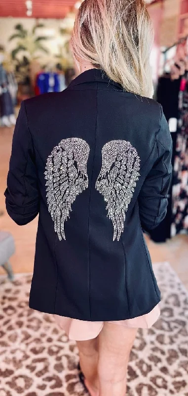 Plus Size Women's Ruffled Blazers in Pink for a Girly and Fashionable LookBlazer, Ruched Black, Iridescent Wings Plus Size Women's Ruffled Blazers in Pink for a Girly and Fashionable LookBlazer, Ruched Black, Iridescent Wings