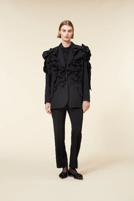 Plus Size Women's Sequin - Embellished Blazers in Silver for a Glamorous PartyBOW BOUQUET WOOL BLAZER Plus Size Women's Sequin - Embellished Blazers in Silver for a Glamorous PartyBOW BOUQUET WOOL BLAZER
