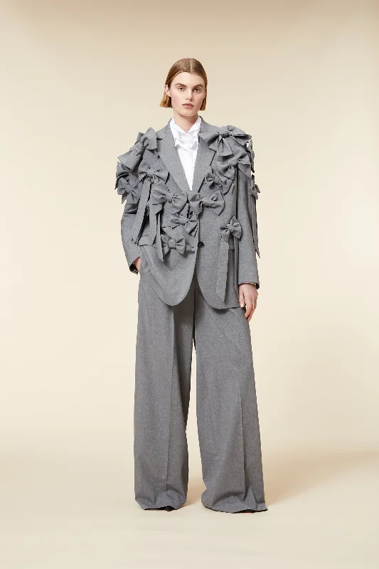 Women's Longline Linen Blazers in Pastel Colors for Summer EventsBOW BOUQUET WOOL BLAZER Women's Longline Linen Blazers in Pastel Colors for Summer EventsBOW BOUQUET WOOL BLAZER