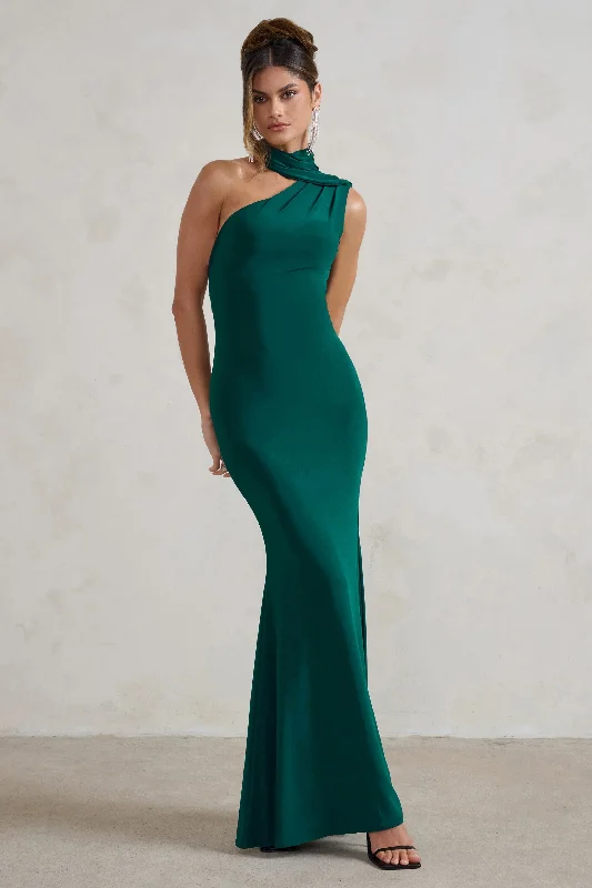 Mermaid - Style Women Dress with a Fitted Silhouette for Special OccasionsCapucine | Bottle Green One Shoulder Draped Maxi Dress Mermaid - Style Women Dress with a Fitted Silhouette for Special OccasionsCapucine | Bottle Green One Shoulder Draped Maxi Dress