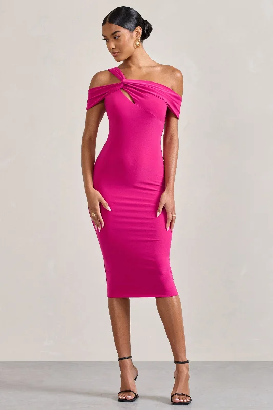 Shift Women Dress with a Simple and Classic Design for Everyday WearChain Reaction | Fuchsia Pink Strappy Asymmetric Bodycon Midi Dress Shift Women Dress with a Simple and Classic Design for Everyday WearChain Reaction | Fuchsia Pink Strappy Asymmetric Bodycon Midi Dress