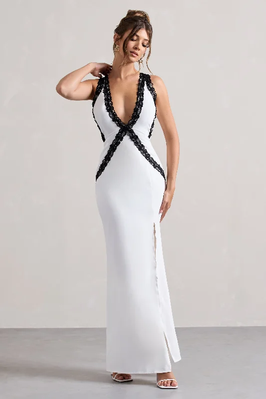 Sheath Women Dress with a Tailored Fit for a Professional LookCirilla | White Plunge-Neck Split Maxi Dress With Lace Detail Sheath Women Dress with a Tailored Fit for a Professional LookCirilla | White Plunge-Neck Split Maxi Dress With Lace Detail