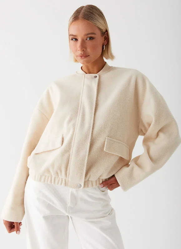 Plus Size Women's Double - Breasted Wool Blazers for Winter Office WearCloudia Bomber Jacket - Ivory Plus Size Women's Double - Breasted Wool Blazers for Winter Office WearCloudia Bomber Jacket - Ivory