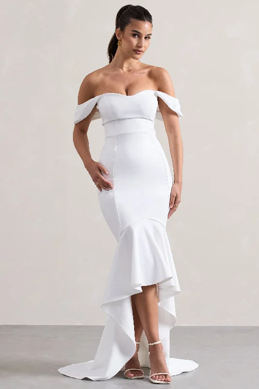 Empire Waist Women Dress to Accentuate the Bust and Conceal the WaistCotillion | White Sweetheart High-Low Maxi Dress With Ruffle Hem Empire Waist Women Dress to Accentuate the Bust and Conceal the WaistCotillion | White Sweetheart High-Low Maxi Dress With Ruffle Hem