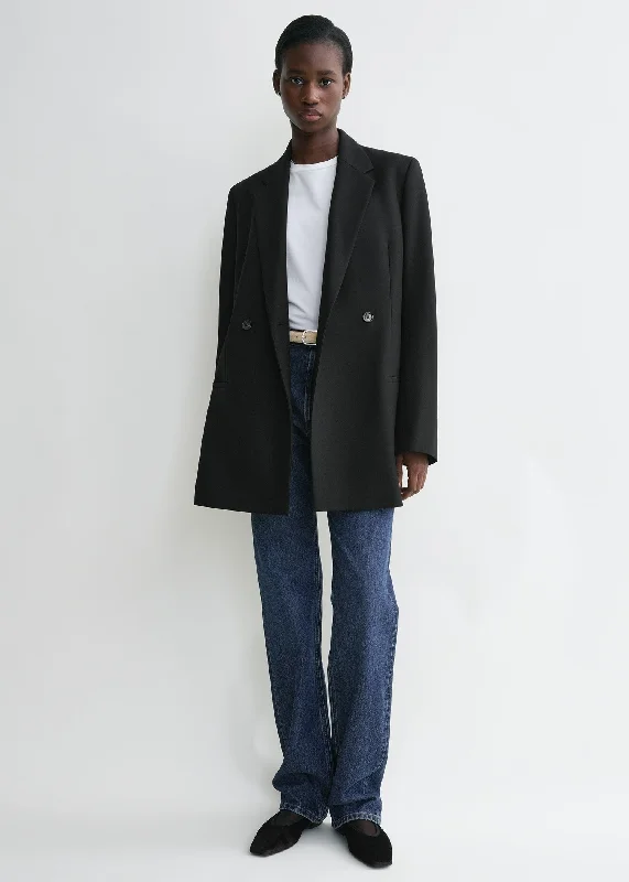 Women's Longline Linen Blazers in Pastel Colors for Summer EventsDouble-breasted blazer black Women's Longline Linen Blazers in Pastel Colors for Summer EventsDouble-breasted blazer black