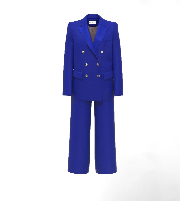 Single - Breasted Women's Tweed Blazers with Gold Buttons for a Classic LookLIMITED EDITION ROYAL BLUE WOOLEN SUIT Single - Breasted Women's Tweed Blazers with Gold Buttons for a Classic LookLIMITED EDITION ROYAL BLUE WOOLEN SUIT