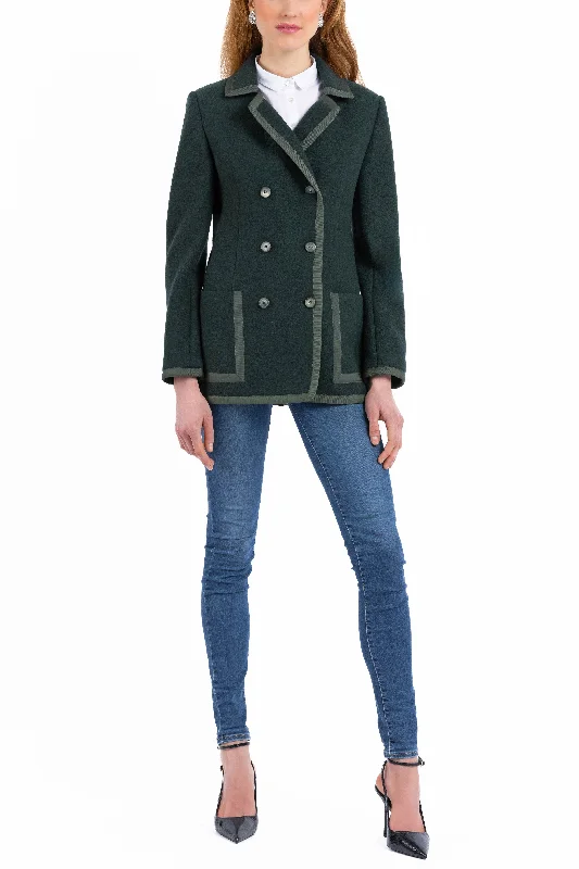Plus Size Women's Cropped Velvet Blazers in Burgundy for a Night OutDouble-Breasted Jacket in bottle-green boiled wool Plus Size Women's Cropped Velvet Blazers in Burgundy for a Night OutDouble-Breasted Jacket in bottle-green boiled wool