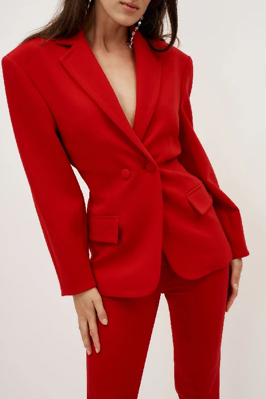 Women's Peplum Blazers in Emerald Green for a Stylish Work AttireDouble Button Hourglass Red Blazer