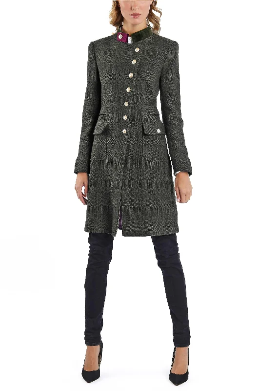 Single - Breasted Women's Linen Blend Blazers in Earth Tones for Casual WearLong-blazer from cashmere in dark green herringbone Single - Breasted Women's Linen Blend Blazers in Earth Tones for Casual WearLong-blazer from cashmere in dark green herringbone
