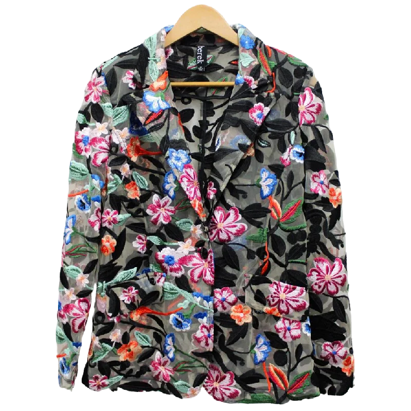 Plus Size Women's Military - Inspired Blazers with Gold Accents for a Bold LookEmbroidered Bouquet Blazer Plus Size Women's Military - Inspired Blazers with Gold Accents for a Bold LookEmbroidered Bouquet Blazer